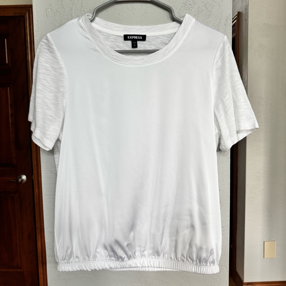 Express White Relaxed Ribbed Short Sleeve T-Shirt